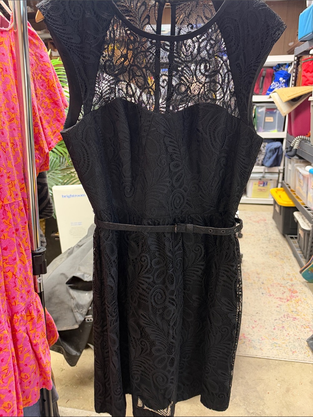Trina Turk Black Lace Midi Dress with Sheer Yoke